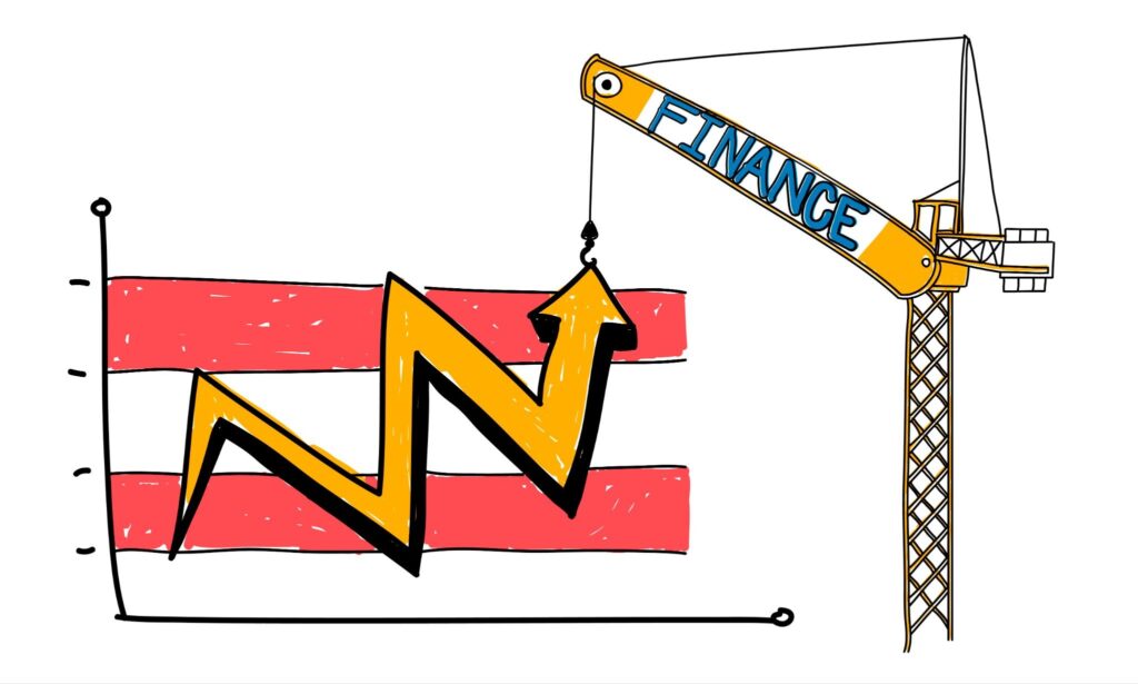 Finance crane illustration representing sinking fund charges based on flat construction cost
