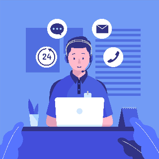 Society helpdesk executive with a headset and laptop handling resident complaints